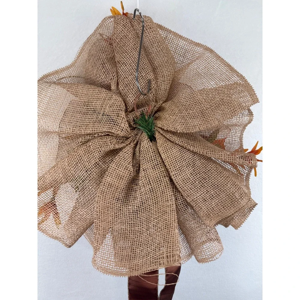 Handmade Fall Floral Wreath Burlap Deco Mesh Orange Yellow Hydrangea Decor